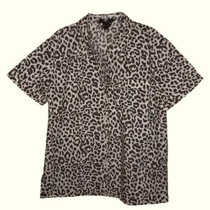 J. CREW - 100% Cotton Tan & Brown Leopard Print Short Sleeve Pajama Top - Size M